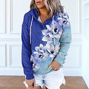 Women's Hoodie Pullover Floral Color Block Front Pocket Print Casual Sports 3D Print Active Streetwear Hoodies Sweatshirts  Blue Purple Pink miniinthebox