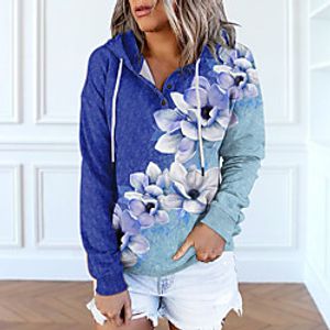 Women's Hoodie Pullover Floral Color Block Front Pocket Print Casual Sports 3D Print Active Streetwear Hoodies Sweatshirts  Blue Purple Pink miniinthebox