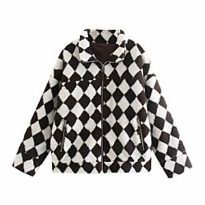 Women's Coat Casual Daily Fall Winter Regular Coat Standard Fit Warm Casual Jacket Long Sleeve Plaid  Check Modern Style Blue Lightinthebox
