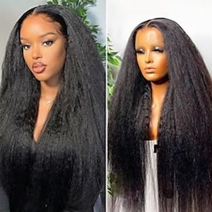 10A Inverted Full Human headpiece 134 Glueless Yaki Straight 150 Density Brazilian Natural Color wig headpiece Lightinthebox