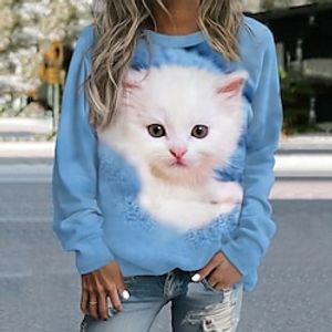 Women's Sweatshirt Pullover Cat Active Sportswear Funny Print Pink Blue Purple Casual Sports Round Neck Long Sleeve Micro-elastic Fall  Winter Lightinthebox