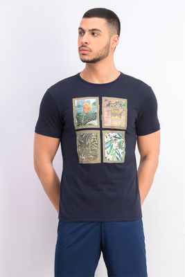 Mens Good Vibes Only Floral Print T-Shirt Navy Combo Mens Good Vibes Only Floral Print T-Shirt Navy Combo