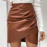 Women's Skirt Bodycon Mini Faux Leather Ruched Elegant Fashion Casual Street Daily Wine Black Light Brown Brown Skirts S M L Lightinthebox - thumbnail