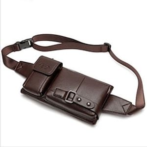 Men's Crossbody Bag Coin Purse Credit Card Holder Wallet PU Leather Office Daily Zipper Solid Color Black Brown Lightinthebox