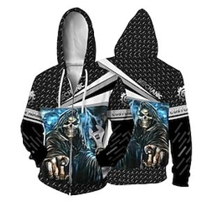 Men's Full Zip Hoodie Jacket Black Hooded Skull Graphic Prints Zipper Print Sports  Outdoor Daily Sports 3D Print Streetwear Designer Casual Spring   Fall Clothing Apparel Hoodies Sweatshirts  Long miniinthebox