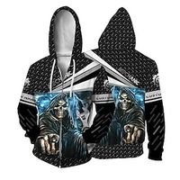 Men's Full Zip Hoodie Jacket Black Hooded Skull Graphic Prints Zipper Print Sports  Outdoor Daily Sports 3D Print Streetwear Designer Casual Spring   Fall Clothing Apparel Hoodies Sweatshirts  Long miniinthebox - thumbnail