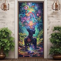 Psychedelic Trippy Door Covers Mural Decor Door Tapestry Door Curtain Decoration Backdrop Door Banner Removable for Front Door Indoor Outdoor Home Room Decoration Farmhouse Decor Supplies Lightinthebox