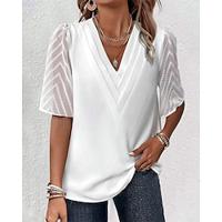 Shirt Blouse Women's White Plain Mesh Street Daily Fashion V Neck Regular Fit S Lightinthebox