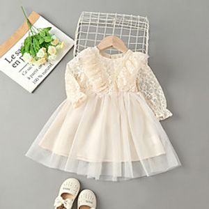 Kids Little Girls' Dress Flower Tulle Dress Special Occasion Birthday Mesh Lace Beige Midi Long Sleeve Cute Dresses Fall Winter Regular Fit 2-6 Years Lightinthebox