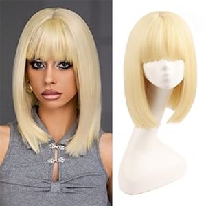 Blonde Bob Wig with Bangs Short Blonde Bob Wig Straight Bob Wigs Synthetic Cosplay Daily Party Wig for Women miniinthebox