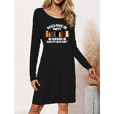 Women's Casual Dress Winter Dress T Shirt Dress Tee Dress Cat Letter Print V Neck Mini Dress Fashion Streetwear Outdoor Daily Long Sleeve Loose Fit Black Yellow Gray Fall Winter S M L XL XXL Lightinthebox