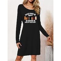 Women's Casual Dress Winter Dress T Shirt Dress Tee Dress Cat Letter Print V Neck Mini Dress Fashion Streetwear Outdoor Daily Long Sleeve Loose Fit Black Yellow Gray Fall Winter S M L XL XXL Lightinthebox - thumbnail