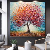 Hand Paint Abstract Colorful Tree Oil Painting On Canvas Extra Large Wall Art Original Tree of Life Art Autumn Decor Custom Painting Living Room Decor Stretched Frame Ready to Hang or Unframed Lightinthebox