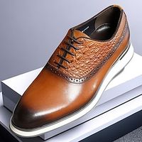 Men's Oxfords Formal Shoes Dress Shoes Walking Vintage Business Classic Office  Career Party  Evening Leather Massage Height Increasing Comfortable Lace-up Black Brown Fall Lightinthebox - thumbnail