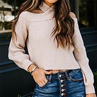 Women's Cropped  Sweater Knitted Solid Color Stylish Long Sleeve Sweater Cardigans Crew Neck Fall Winter Blue Wine Gray miniinthebox - thumbnail