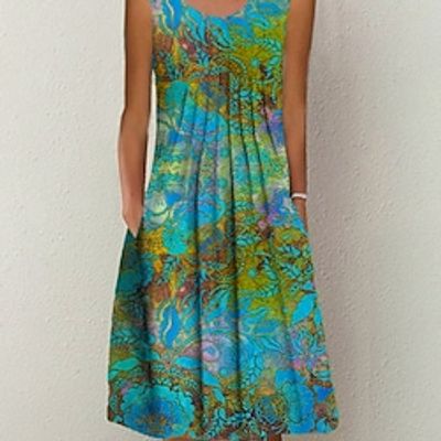 Women's A Line Dress Knee Length Dress Green Sleeveless Floral Print Spring Summer Crew Neck Casual Vacation 2022 S M L XL XXL 3XL Lightinthebox Women's A Line Dress Knee Length Dress Green Sleeveless Floral Print Spring Summer Crew Neck Casual Vacation 2022 S M L XL XXL 3XL Lightinthebox