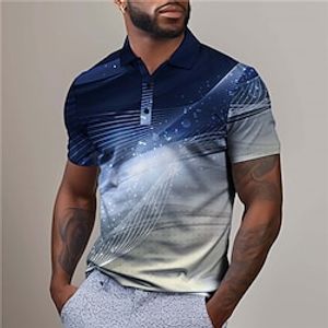 Geometry Linear Men's Business Print 3D Golf Polo Outdoor Daily Wear Streetwear Polyester Short Sleeve Turndown Polo Shirts Black Yellow Summer S M L Micro-elastic Lapel Polo Lightinthebox