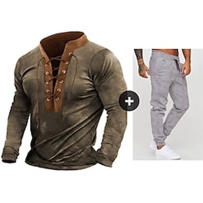 Men's T-shirt Suits Tracksuit Tennis Shirt Tees and Drawstring Joggers Trousers Long Pants Plaid Color Block Standing Collar Daily Wear Pocket Drawstring Clothing Apparel 2pcs Vintage Gymnatics Lightinthebox