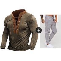 Men's T-shirt Suits Tracksuit Tennis Shirt Tees and Drawstring Joggers Trousers Long Pants Plaid Color Block Standing Collar Daily Wear Pocket Drawstring Clothing Apparel 2pcs Vintage Gymnatics Lightinthebox - thumbnail