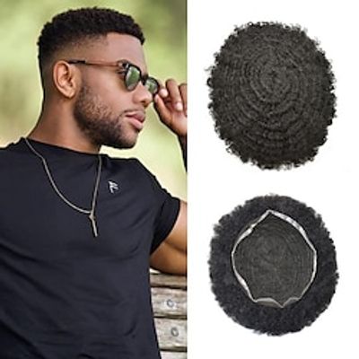 Men Weave Unit All Lace 1B# Black Curly Man Hair Piece for African Man Mens Afro Curly Toupee 8x10inch 8X10 Lightinthebox
