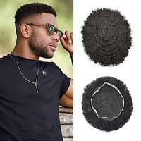 Men Weave Unit All Lace 1B# Black Curly Man Hair Piece for African Man Mens Afro Curly Toupee 8x10inch 8X10 Lightinthebox - thumbnail