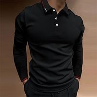 Men's Golf Shirt Golf Polo Work Casual Lapel Long Sleeve Basic Modern Plain Button Spring   Fall Regular Fit Black Red Navy Blue Green Khaki Light Blue Golf Shirt Lightinthebox