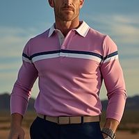 Men's Polo Shirt Button Up Polos Casual Sports Lapel Long Sleeve Fashion Basic Color Block Patchwork Button Spring   Fall Regular Fit Pink Polo Shirt Lightinthebox - thumbnail