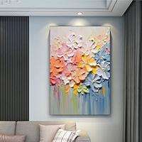 3D Colorful Floral painting Hand-Painted flower Oil Painting abstract Colorful Floral paionting Wall Art Colorful Floral Painting Flower Textured painting Wall Decor Lightinthebox