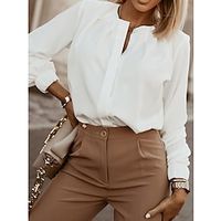 Shirt Blouse Women's White Blue Green Solid Color Ruched Street Daily Fashion Round Neck S Lightinthebox