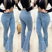 Women's Jeans Bootcut Bell Bottom Full Length Denim Micro-elastic High Waist Fashion Streetwear Street Daily Black Dark Blue S M Fall Winter Lightinthebox - thumbnail