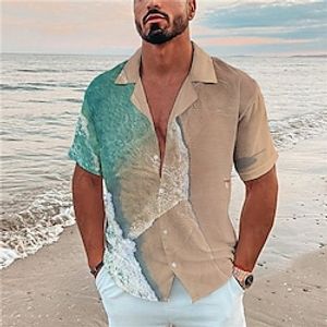 Men's Shirt Graphic Shirt Scenery Beach Turndown Blue Purple Gray Print Outdoor Street Short Sleeve Button-Down Print Clothing Apparel Fashion Designer Casual Breathable  Summer  Spring  Summer Lightinthebox