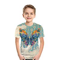 Kids Boys' T shirt Tee Short Sleeve Butterfly 3D Print Animal Blue Children Tops Summer Active Daily Wear Regular Fit 3-12 Years Lightinthebox - thumbnail
