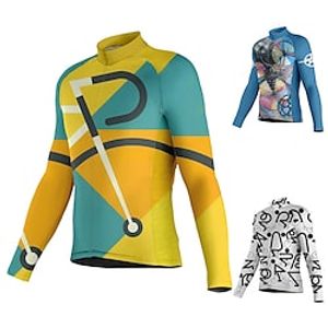 Men's Cycling Jersey Long Sleeve Bike Jersey Top with 3 Rear Pockets Mountain Bike MTB Road Bike Cycling Breathable Quick Dry Moisture Wicking Reflective Strips Yellow Blue White Graphic Spandex Lightinthebox