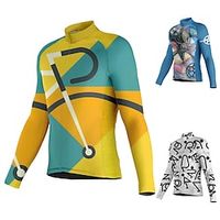 Men's Cycling Jersey Long Sleeve Bike Jersey Top with 3 Rear Pockets Mountain Bike MTB Road Bike Cycling Breathable Quick Dry Moisture Wicking Reflective Strips Yellow Blue White Graphic Spandex Lightinthebox - thumbnail