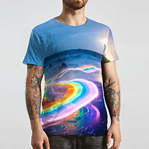 Men's Tee T shirt 3D Print Rainbow Graphic Prints Print Short Sleeve Daily Tops Casual Designer Big and Tall Blue miniinthebox
