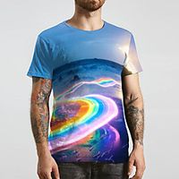 Men's Tee T shirt 3D Print Rainbow Graphic Prints Print Short Sleeve Daily Tops Casual Designer Big and Tall Blue miniinthebox - thumbnail