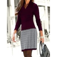 Women's Sweater Dress Sheath Dress claret Navy Blue Grey Black Long Sleeve Pure Color Patchwork Winter Fall V Neck Stylish Romantic Fall Dress 2022 S M L XL 2XL 3XL  Winter Dress Lightinthebox - thumbnail