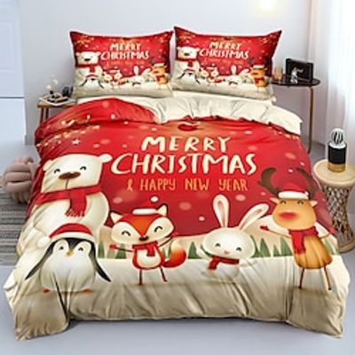 Christmas Xmas Santa Claus Bedding Set Duvet Cover Set, 3 Pieces Comforter Cover With Zipper Closure Soft Microfiber Festival Bedding Gifts Christmas Decoration For Home Lightinthebox