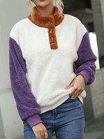Casual Color-Block Round Neck Long-Sleeved Loose Plush Sweater - thumbnail