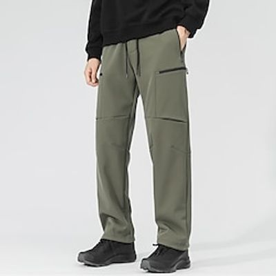 Men's Cargo Pants Cargo Trousers Hiking Pants Drawstring Elastic Waist Straight Leg Plain Comfort Warm Casual Daily Holiday Sports Fashion Black Army Green Lightinthebox