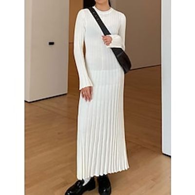 Women's Sweater Dress Jumper Ribbed Knit Long Patchwork Solid Color Crew Neck Stylish Casual Daily Going out Fall Winter Black White S M L Lightinthebox Women's Sweater Dress Jumper Ribbed Knit Long Patchwork Solid Color Crew Neck Stylish Casual Daily Going out Fall Winter Black White S M L Lightinthebox