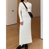 Women's Sweater Dress Jumper Ribbed Knit Long Patchwork Solid Color Crew Neck Stylish Casual Daily Going out Fall Winter Black White S M L Lightinthebox - thumbnail
