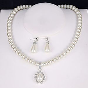 Women's Drop Earrings Pendant Necklace Bridal Jewelry Sets 3D Precious Pear Unique Design Fashion Imitation Pearl Silver Plated Earrings Jewelry White For Wedding Party Holiday Festival 1 set miniinthebox