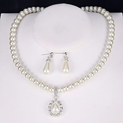 Women's Drop Earrings Pendant Necklace Bridal Jewelry Sets 3D Precious Pear Unique Design Fashion Imitation Pearl Silver Plated Earrings Jewelry White For Wedding Party Holiday Festival 1 set miniinthebox