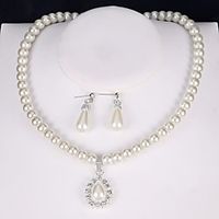Women's Drop Earrings Pendant Necklace Bridal Jewelry Sets 3D Precious Pear Unique Design Fashion Imitation Pearl Silver Plated Earrings Jewelry White For Wedding Party Holiday Festival 1 set miniinthebox - thumbnail