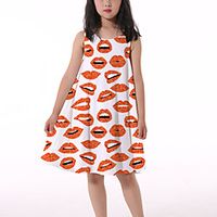 Kids Little Girls' Dress Graphic Print Red Blushing Pink Knee-length Sleeveless Flower Active Dresses Summer Regular Fit 3-10 Years miniinthebox - thumbnail