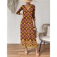 Women's Casual Dress T Shirt Dress Tee Dress Floral Print Pocket V Neck Long Dress Maxi Dress Streetwear Maxi Street Date Long Sleeve Regular Fit Red Blue Purple Spring S M L XL 2XL Lightinthebox - thumbnail
