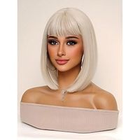 Beige blonde wig bob wig blonde short hair style  bangs wig heat resistant chemical fiber wig women daily festival use sweet and cute wig prom party fashion wig cosplay wig miniinthebox - thumbnail