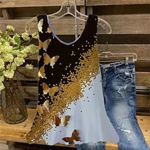 Women's Plus Size Tops Blouse Shirt Color Gradient Butterfly Print Sleeveless Crewneck Streetwear Daily Holiday Cotton Spandex Jersey Spring Summer Black Gray Lightinthebox