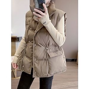 Women's Down Vest Street Daily Wear Vacation Fall Winter Regular Coat Regular Fit Thermal Warm Windproof Breathable Casual Daily Street Style Jacket Sleeveless Pure Color Drawstring with Pockets Lightinthebox